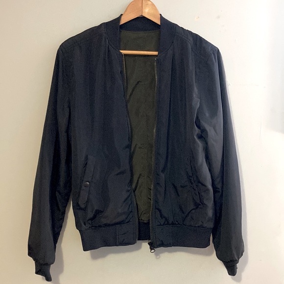 EXPRESS Reversible Bomber jacket. Green/Navy - Picture 2 of 2